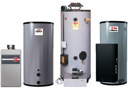 Lineup of commercial water heaters