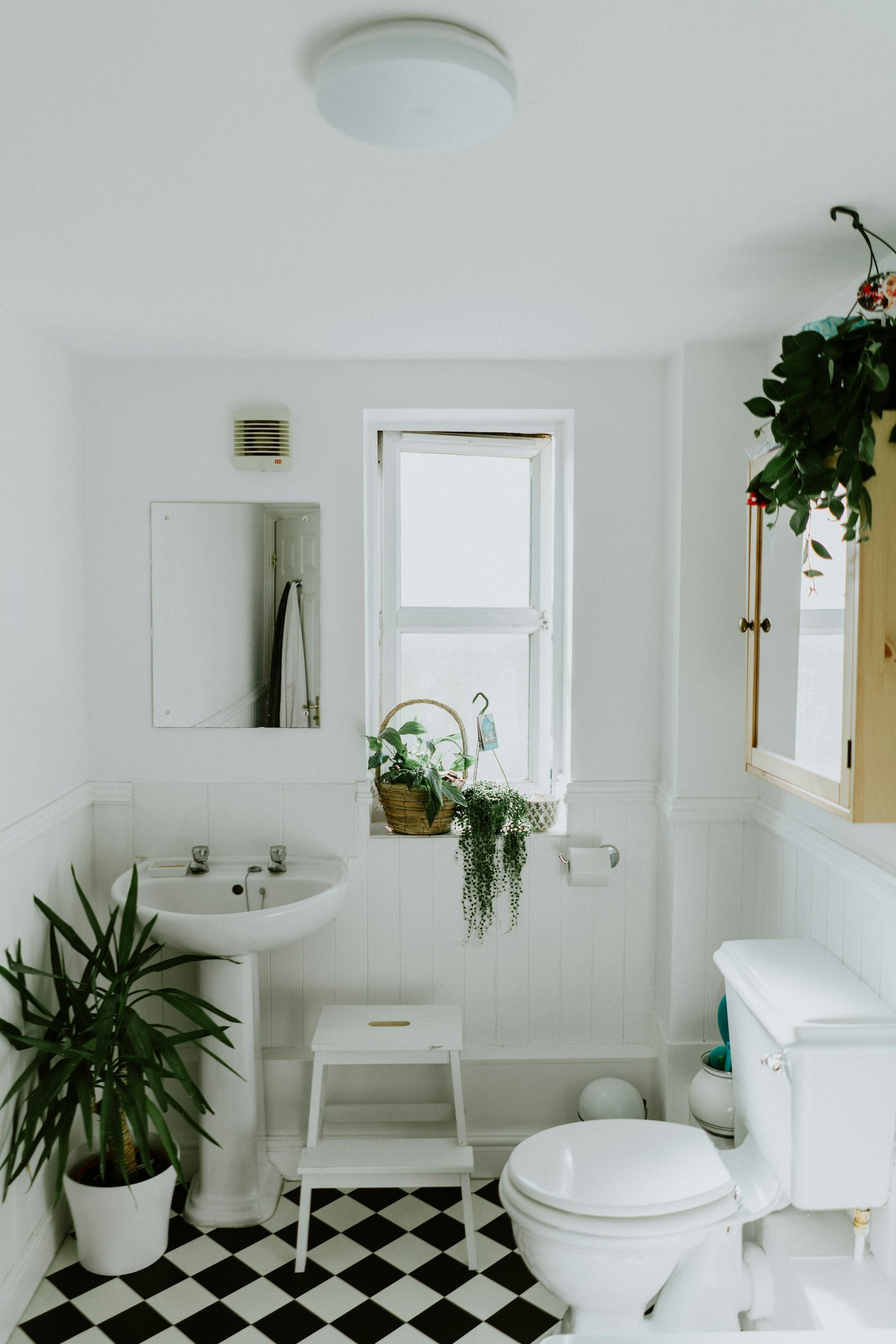 Clean white bathroom plumbing